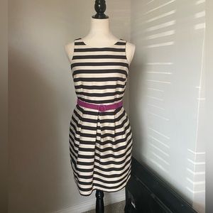 WHBM dusty pink and black striped fit and flare dress